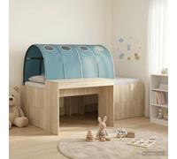 Teenpull Wooden Bed Frame with Tunnel, Sonoma Oak and Light Blue, slatted Base, Integrated Desk, Under Bed Storage, Indoor Use, 2 Person, 120 kg Capacity, Assembly Required, 3 Piece Set