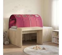 Teenpull Wooden Loft Bed Frame with Tunnel, Sonoma Oak and Red Engineered Wood, slatted Support, Space Saving Design, 80 x 200 cm Mattress fit, Indoor Use for Guest or Youth Room