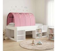 Teenpull Wooden Loft Bed Frame with Tunnel, White and Pink, Includes Ladder and slats, Space Saving Structure for 75 x 190 cm Mattress, Indoor Use for Bedroom, Play and Rest