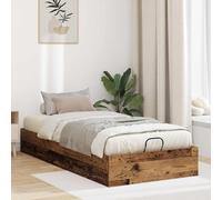 Teenpull Wooden Ottoman Bed Frame in Old Wood Finish 75.5 x 190 cm, Engineered Wood Platform Base with Gas Lift Storage, no Box Spring Needed, Single Small Bed Frame for Bedroom