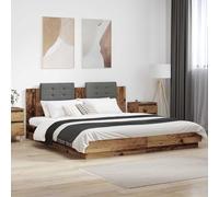 Teenpull Wooden Platform Bed Frame with LED headboard, Aged Wood Finish, Super King 180 x 200 cm, slatted Support, USB Powered, Easy Assembly, Bedroom Base for Adults and Guests