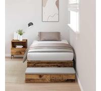 Teenpull Wooden Storage Bed Frame, Old Wood Finish, 90 x 190 cm Single Size, Plywood Structure, 2 Drawers, Platform Base for Bedroom, Space Saving Storage for Adult Guest Room