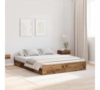 Teenpull Wooden Storage Bed Frame with headboard, Old Wood Finish, 140 x 200 cm, Four Drawers, Plywood Platform, Pine Base, for Bedroom Storage, Support, and Daily Rest