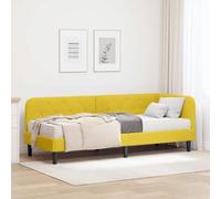 Teenpull Yellow Corner Bed Frame, 80 x 200 cm Velvet upholstered Plywood Structure, Reversible headboard, Includes Foam Mattress, Space Saving L Shape for Bedroom, Guest Room, Indoor Use