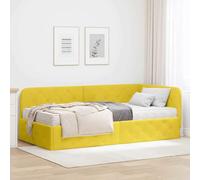 Teenpull Yellow Corner Bed Frame upholstered in Velvet, 90 x 200 cm, Reversible headboard, Space Saving L Shaped Design for Bedroom, Sofa Bed Use, Indoor Comfort and Stable Slat Support