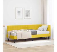 Teenpull Yellow Corner Bed Frame with Mattress upholstered Velvet, Plywood Slat Base, Adjustable headboard, 80 x 200 cm Single Size, Indoor Bedroom Use, Modern Sleep Support Set