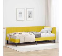 Teenpull Yellow Corner Bed Frame with Mattress, Velvet upholstered headboard, Plywood Structure, Medium Firmness Foam, 194 x 94 x 72 cm, Space Saving Design for Bedroom and Guest Use