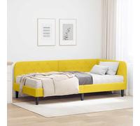 Teenpull Yellow Corner Bed Frame with Reversible Headboard, Upholstered Velvet, 90 x 190 cm Mattress Included, Space Saving L Shape for Bedroom, Guest Room, Indoor Use, Supports 140 kg