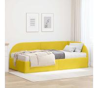 Teenpull Yellow Velvet Corner Bed Frame with Manual Lift Mattress, Single Size 90 x 190 cm, Plywood Structure, Soft Touch Headboard, Space Saving Bedroom Bed for Guest Rooms and Modern Interiors