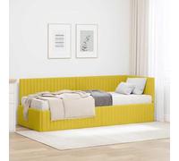 Teenpull Yellow Velvet Corner Bed Frame with Mattress 2 Piece Set, 204 x 84 x 72 cm, Slatted Platform, Wall Mounted Headboard, Indoor Bedroom Comfort for Single Sleep Spaces