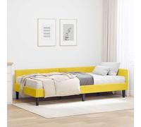 Teenpull Yellow Velvet Corner Bed Frame with Mattress, 90 x 200 cm Single, Plywood Slat Base, Wall Mounted headboard, Breathable Polyester, Indoor Bedroom Sleep Support