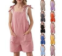 Teens Girls Overalls Shorts Spaghetti Strap Jumpsuits with Pockets Kids Solid Adjusted Strap Loose Wide Leg Dungarees Youth Sleeveless Square Neck Romper Casual Soft Jumpsuits Clothes