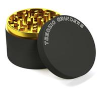 TEEQZIO Grinder Grande Triturador Ø75mm, Aleación de Aluminio 4 Piezas para Especias, Hierbas con Rascador de Polen & Cepillo (Negro & Dorado)