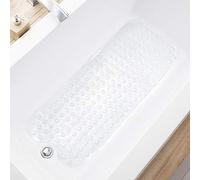 TEESHLY Alfombrillas de bañera Extra largas Antideslizantes con Agujeros de Drenaje y ventosas, Alfombrilla de bañera para baño Lavable a máquina (Transparente)