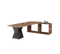 TEESONG Escritorio de oficina moderno de madera maciza con mesa de té integrada CEO Boss grande