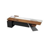 TEESONG Escritorio de tocador de madera maciza, moderno banco de trabajo con armarios laterales, muebles de almacenamiento simples para reuniones y entrevistas, adecuado para negocios y hogar
