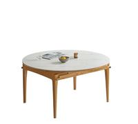 TEESONG Mesa de centro de escritorio de madera maciza, mesa de comedor simple y moderna, placa de roca retráctil, estilo nórdico, hogar, restaurante, roble, plegable, variable y redonda