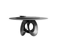 TEESONG Mesa de centro de escritorio moderna minimalista de pizarra, mesa de comedor redonda, color negro nórdico con tocadiscos