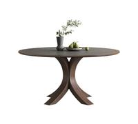 TEESONG Mesa de centro de escritorio nórdico simple con placa de roca, mesa de comedor retro redonda de madera maciza de nogal