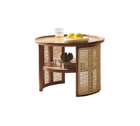 TEESONG Mesas auxiliares de salón, mesa baja alta y baja, estilo Wabi-sabi, retro, de madera y ratán, pequeña mesa auxiliar de salón, mesa baja (B,M-60 x 45 cm)