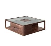 TEESONG Mesas Auxiliares Pequeñas Mesa de Centro Moderna Mesa de Centro de Nogal Negro, Mesa de Centro Cuadrada de Cristal, Mesa de Centro con cajón for el hogar Mesas de Centro para Salón