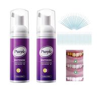 Teeth Whitening Mousse, Mousse de cuidado dental morado, juego de 2 unidades, 60 ml x 2 unidades, aliento fresco y dientes más blancos, incluye cepillos interdentales desechables de doble cabeza