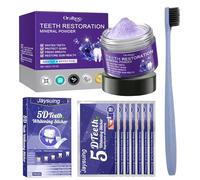 Teeth Whitening Powder + 7 Piezas Whitening Strips, Polvo Mineral Blanqueador, Polvo Mineral de Restauración Dental, Eficaz para Fortalecer Dientes y Encías, Proteger las Encías y Blanqueador