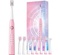 TEETHEORY Cepillo de dientes eléctrico Sonic con 8 cabezales de cepillo 40000 VPM 5 modos cepillos de dientes sónicos carga rápida 4 horas duración 30 días recargable rosa