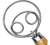 TEEVEA Batidor de masa danés de acero inoxidable estilo holandés para masa de pan con mango de madera, herramientas de cocina para hornear, herramientas y suministros para hacer pan