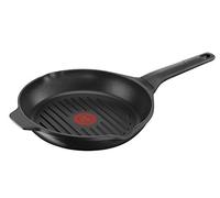 Tefal Aroma - Grill de aluminio fundido 26 cm, recubrimiento titanio antiadherente y thermosport, aptas para todo tipo de cocinas, base gruesa para inducción, picos vertedores y asas de apoyo, Negro