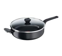 Tefal B55537 Sartén fácil de cocinar y limpiar de 28 cm | con tapa de cristal | revestimiento antiadherente | segura | señal térmica | fondo de sartén de difusión | cocción saludable | negra (todo tipo de estufas excepto la inducción)