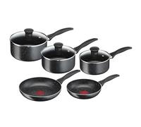 Tefal Batería de Cocina de Aluminio Bistro, Aluminio, Negro, 20 & 24CM Frying Pans, 16 & 18 & 20CM Saucepans with Lids
