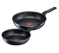 Tefal C38590 XL Force - Juego de 2 sartenes (24/28 cm, revestimiento antiadherente, indicador de temperatura de señal térmica, base de difusión, color negro