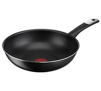 Tefal C38819 Hard Titanium Essential Wok Pan 28 cm | Revestimiento antiadherente con partículas de titanio | Indicador térmico de temperatura | Apto para lavavajillas | Fabricado en Francia | Negro