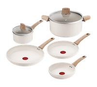 Tefal Cera Bright, Set de cocina de cerámica, Sartén 20/24/28 cm, Cazo 16 cm, Olla 24 cm, 2 tapas, Revestimiento antiadherente, Indicador de calor