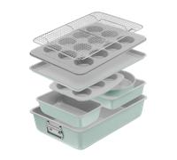Tefal Ceramik, Set de 8 piezas, Utensilios para Horno, Revestimiento Cerámico, Apilables, Duraderos, Verde Menta