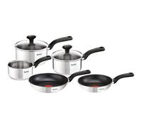 Tefal Comfort Max - Juego de 2 Sartenes 24/28 cm+ 3 Cazos de 14/16/18/20 cm + 2 Tapas|Apto inducción, antiadherente, revestimiento titanio, sin PFOA, apto lavavajillas y horno, acero inoxidable