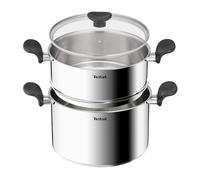 Tefal Couscoussier 24cm y cesta de vapor, 4-5 personas, inducción, cesta de vapor pequeños agujeros, tapa de cristal, 6,7L, Primary E3089504, acero inoxidable pulido efecto espejo