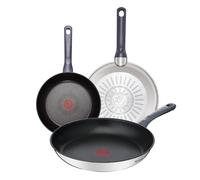 Tefal Daily Cook - Juego de 3 Sartenes 24/26/30 cm, Acero inoxidable | 3 Sartenes de 24/26/30 cm, Mango ergonómico, Revestimiento antiadherente, Apto inducción, Thermo-Signal, Cocción uniforme