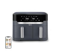 Tefal Dual Easy Fry, Freidora de aire caliente, doble cámara 11L, 6,5L y 4,5L capacidad, 2Kg de comida, 99% menos de grasa, 7 programas automáticos, Gris, EY942BE0