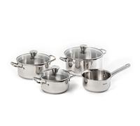 Tefal Duetto - Juego de 3 Ollas 16/20/24 cm + Cazo 16 cm + 3 Tapas, Apto inducción, Thermo-Fusion, marcas medición, apto lavavajillas y horno, acero inoxidable