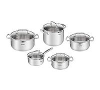 TEFAL Duetto - Juego de ollas de cocina (acero inoxidable, con tapa de cristal, 10 piezas)