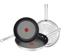 Tefal Duetto, Set de 3 piezas, Sartenes 24/28 cm y Cazo 16 cm, Menaje de acero inoxidable 18/10, Fácil de limpiar, Revestimiento antiadherente seguro, Tecnología Thermo Spot, Cocina saludable, Dorado