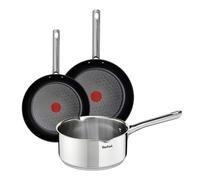 Tefal Duetto - Juego de Sartenes de 24/28 cm + Cazo de 16 cm, Apto inducción, antiadherente, revestimiento titanio, Thermo-signal, apto lavavajillas y horno, acero inoxidable