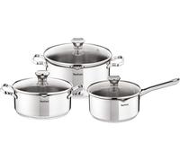 Tefal Duetto On - Juego de 2 Ollas 20/24 cm + Cacerola 16 cm + 3 tapas de cristal, Apto inducción, Acero inoxidable 18/10, 10 años de garantía, Base 3 capas, Marcas de medición