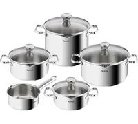 Tefal Duetto On - Juego de 5 Piezas + 3 Accesorios, Acero inoxidable | Cazo 16cm + 3 Ollas 18/20/24cm + Olla alta 22cm + 4 Tapas, Marcas de medición, Thermo-Fusion, Apto inducción, Asa ergonómica