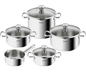 Tefal Duetto On - Juego de Cazo 16 cm + 3 Ollas 18/20/24 cm + Olla alta 22 cm, 4 Tapas, Apto inducción, Acero inoxidable, Apto horno hasta 260 °C