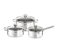 Tefal Duetto On A705S636 - Batería de cocina (6 piezas, cacerola 16 cm, ollas 20/24 cm, tapas de cristal, inducción, acero inoxidable 18/10, 10 años de garantía, base 3 capas, 3 capas, 10 años, Duetto
