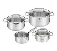 Tefal Duetto Plus - Juego de 4 Piezas + 3 Accesorios, Acero inoxidable | 3 Ollas 16/20/24 cm + Cazo 16 cm + 3 Tapas, Marcas de medición, Thermo-Fusion, Apto inducción, Asa ergonómica