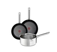 Tefal Duetto, Set de 3 piezas, Sartenes 24/28 cm y Cazo 16 cm, Menaje de acero inoxidable 18/10, Fácil de limpiar, Revestimiento antiadherente seguro, Tecnología Thermo Spot, Cocina saludable